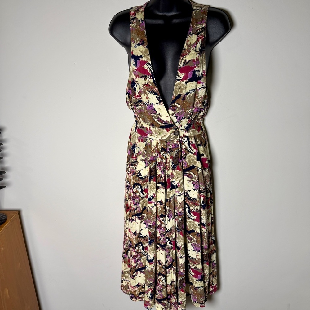 UNIQ by Lea Abstract Floral Wide Leg Pant Romper Small Cream Burgundy Navy Boho